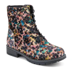 Floral Lace-Up Ankle Boots - Floral