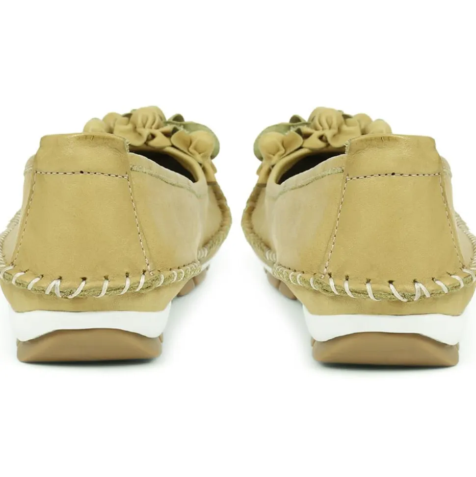 Floral Leather Ballet Pumps - Lime
