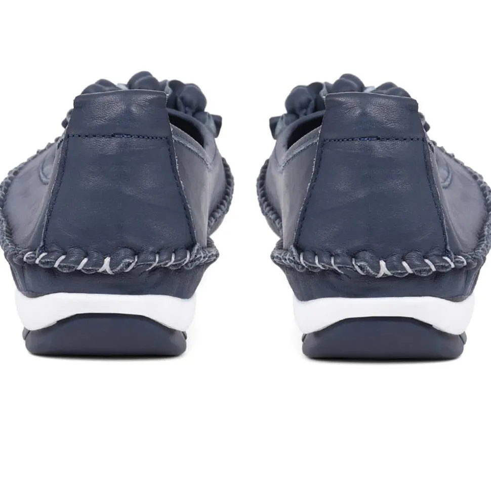 Floral Leather Ballet Pumps - Navy