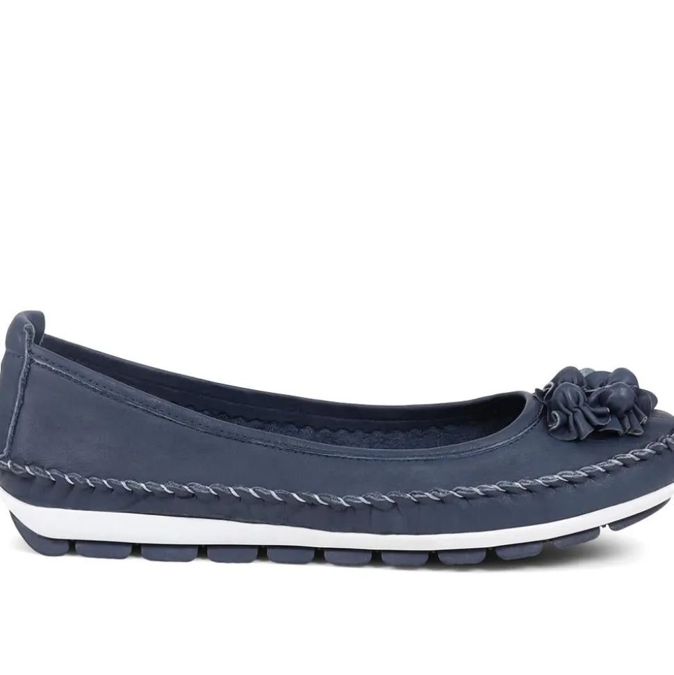 Floral Leather Ballet Pumps - Navy