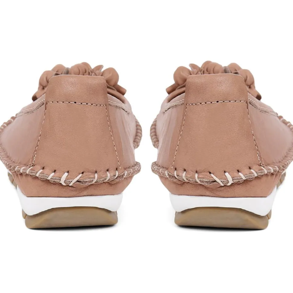 Floral Leather Ballet Pumps - Sand
