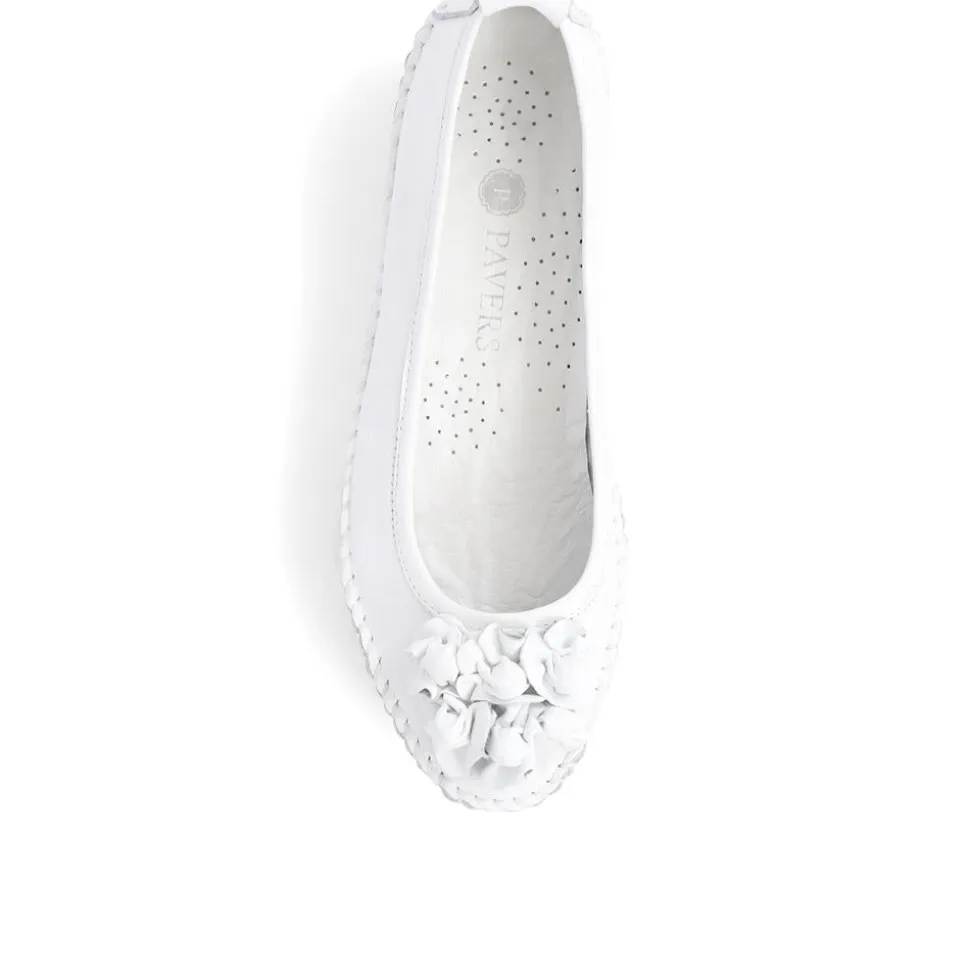 Floral Leather Ballet Pumps - White