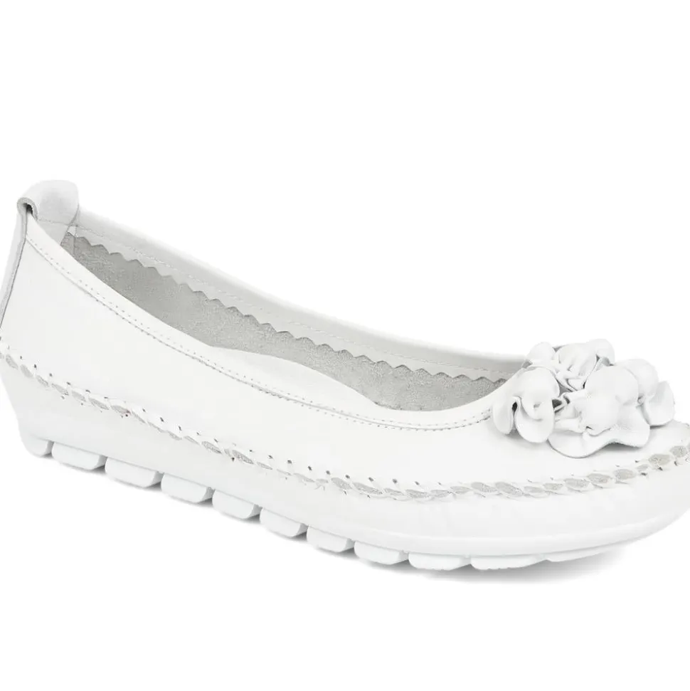 Floral Leather Ballet Pumps - White