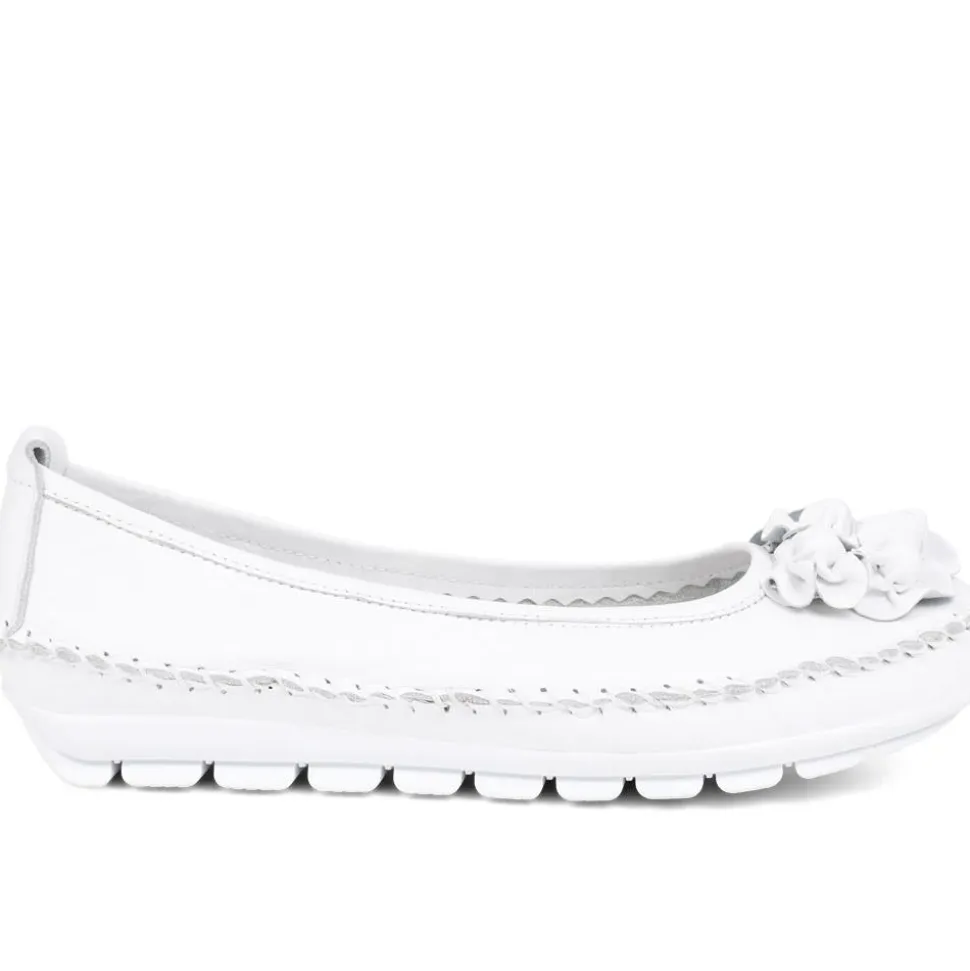 Floral Leather Ballet Pumps - White
