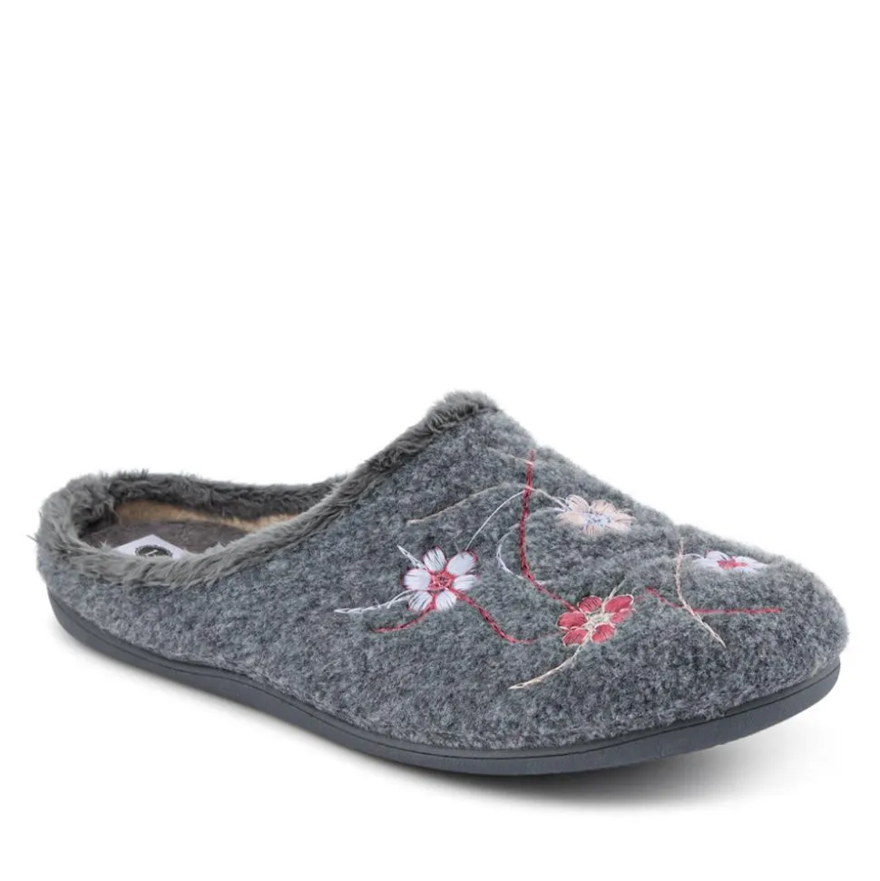Floral Pattern Mule Slippers - Grey