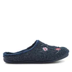 Floral Pattern Mule Slippers - Navy