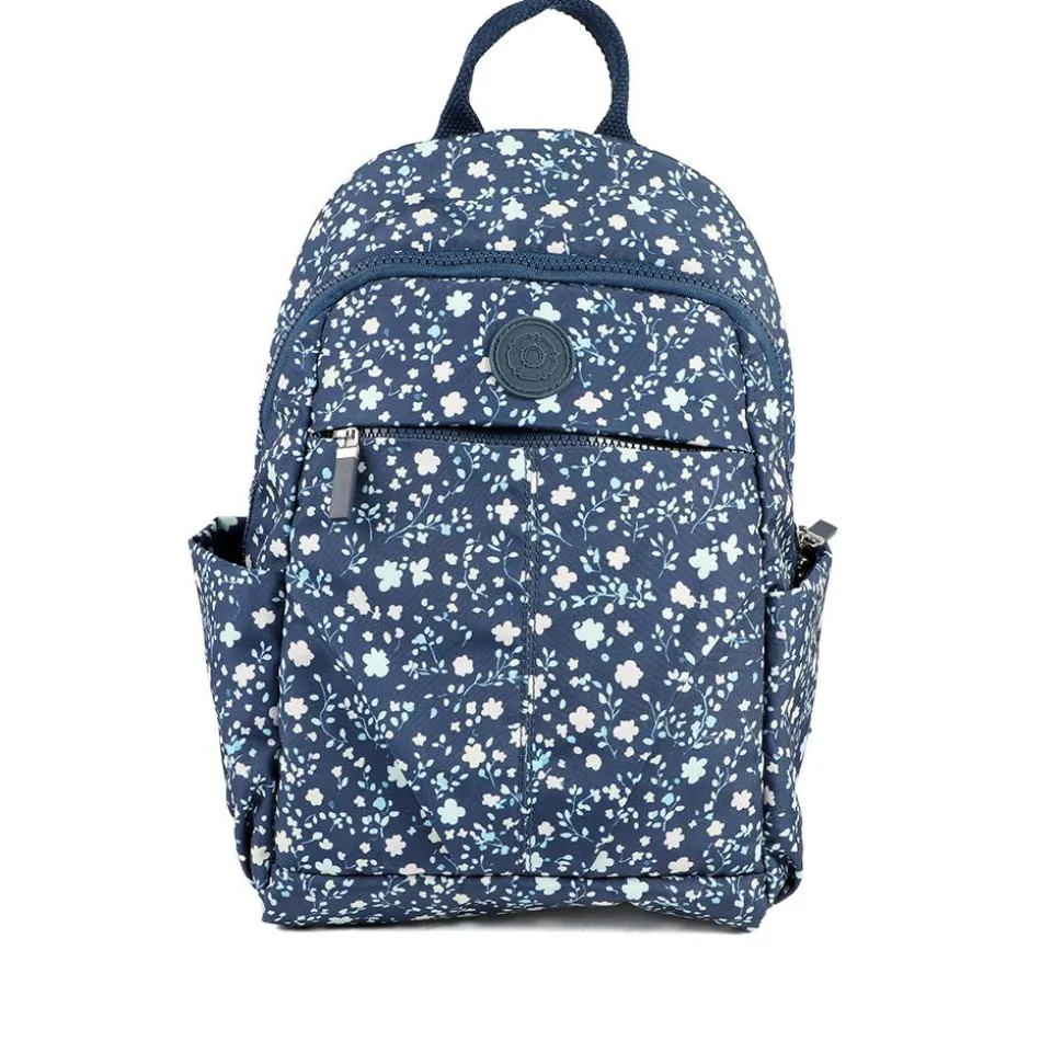 Floral Print Backpack with Bottle Holders - Navy Floral