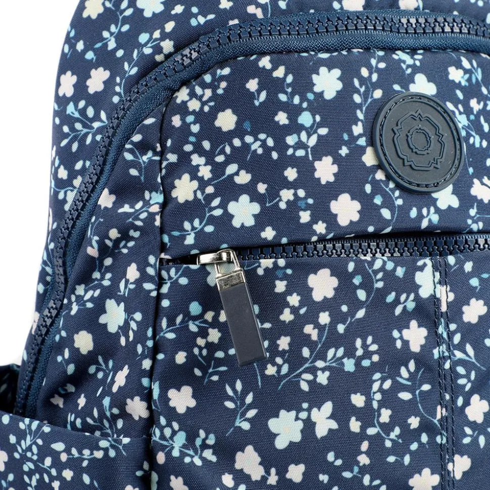 Floral Print Backpack with Bottle Holders - Navy Floral
