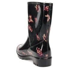 Floral Print Calf-length Wellies - Black