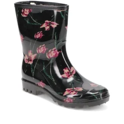 Floral Print Calf-length Wellies - Black