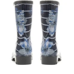 Floral Print Calf-length Wellies - Navy