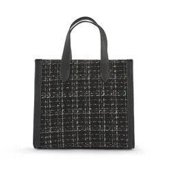Floral Tote Bag - Black Tweed