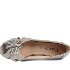 Flower Detail Peep Toe Wedge Pumps - Metallic