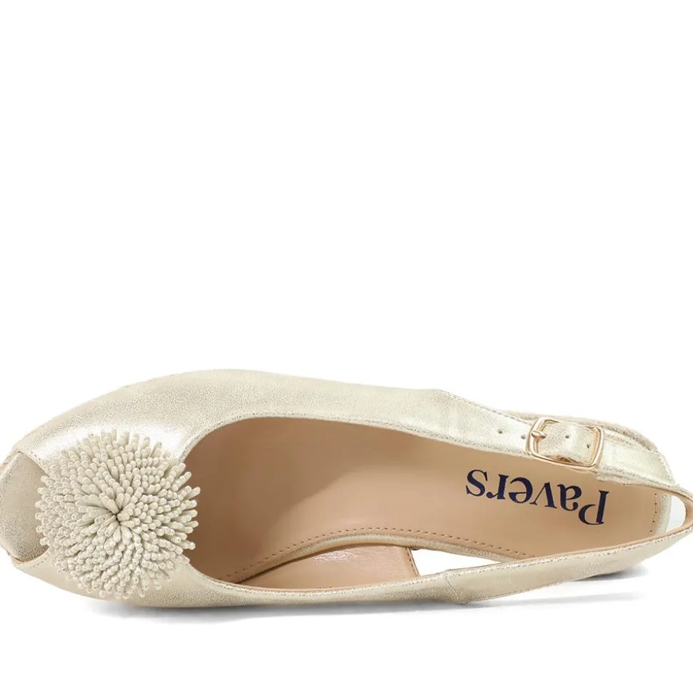 Flower Detail Peep Toe Wedge Sandals - Gold