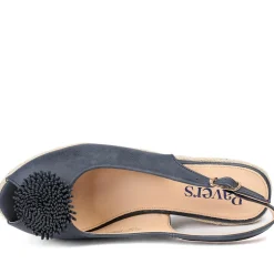 Flower Detail Peep Toe Wedge Sandals - Navy