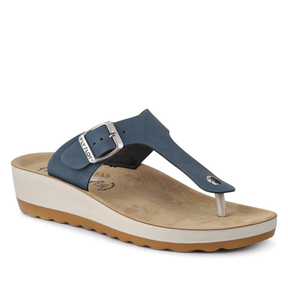 Fly Flot Buckle Fasten Toe Post Sandals - Blue