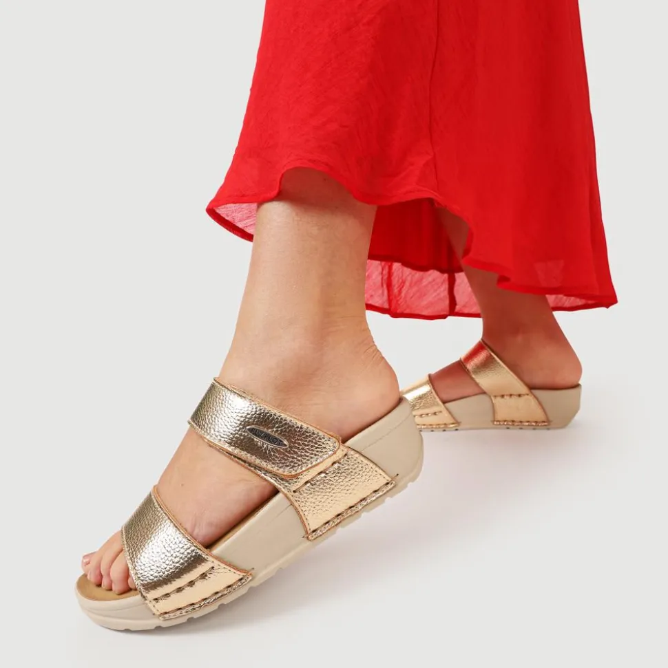 Fly Flot Chunky Dual Strap Touch Fasten Sandals - Gold
