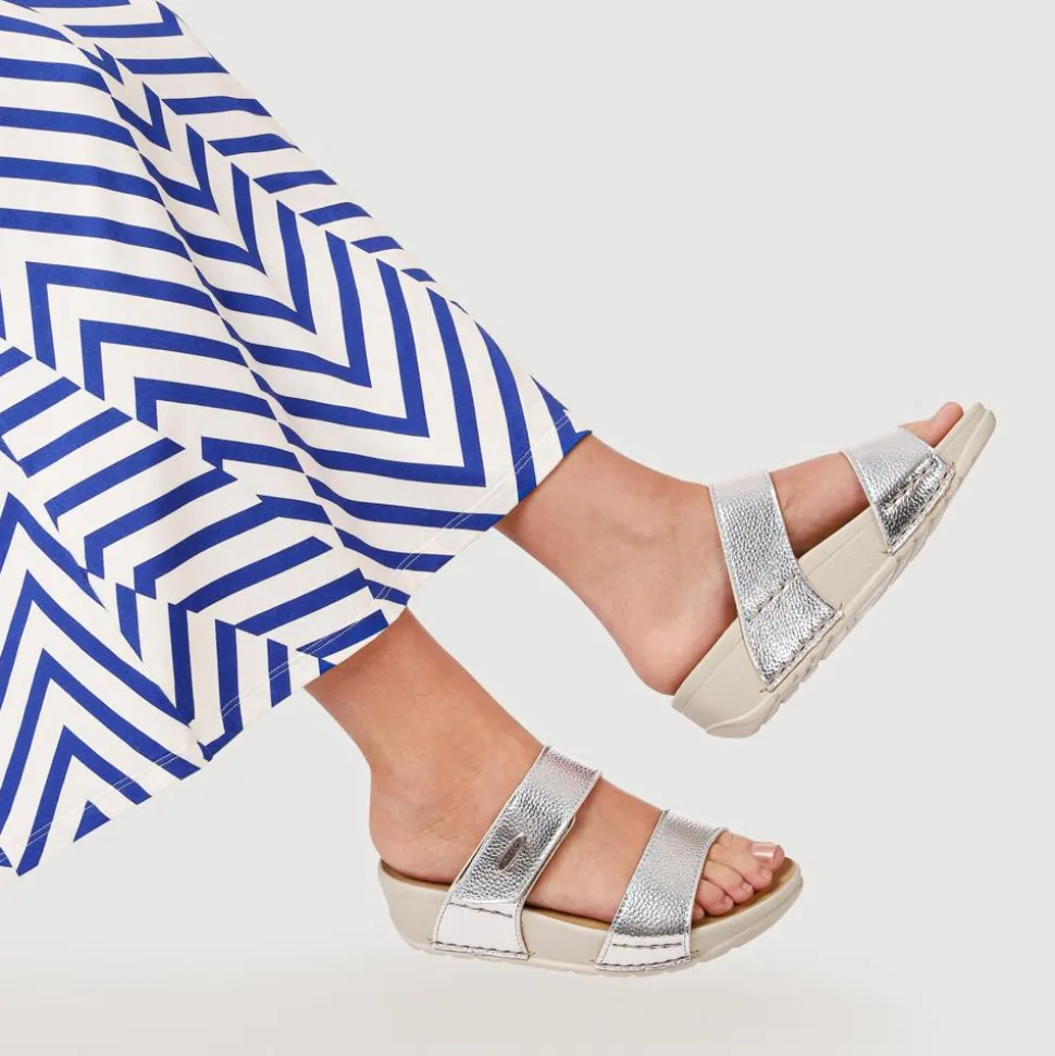 Fly Flot Chunky Dual Strap Touch Fasten Sandals - Silver