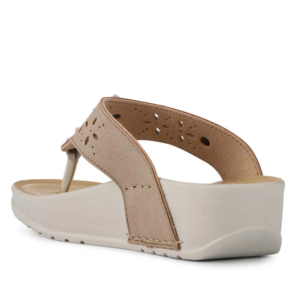 Fly Flot Cushioning Toe Post Sandals - Beige