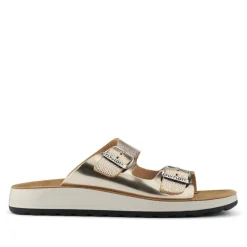 Fly Flot Dual Buckle Strapped Mule Sandals - Gold