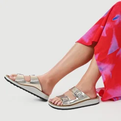 Fly Flot Dual Buckle Strapped Mule Sandals - Gold