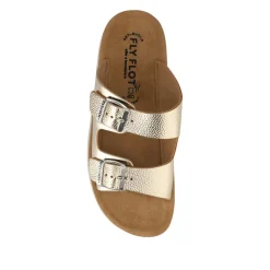 Fly Flot Dual Buckle Strapped Mule Sandals - Gold