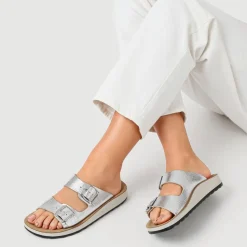 Fly Flot Dual Buckle Strapped Mule Sandals - Silver