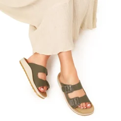 Fly Flot Dual-Strap Slip-On Sandals - Khaki