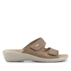 Fly Flot Dual Touch Fastening Leather Mules - Beige