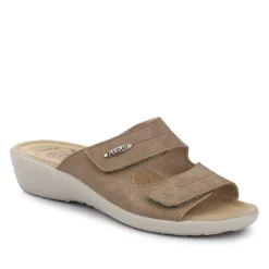 Fly Flot Dual Touch Fastening Leather Mules - Beige