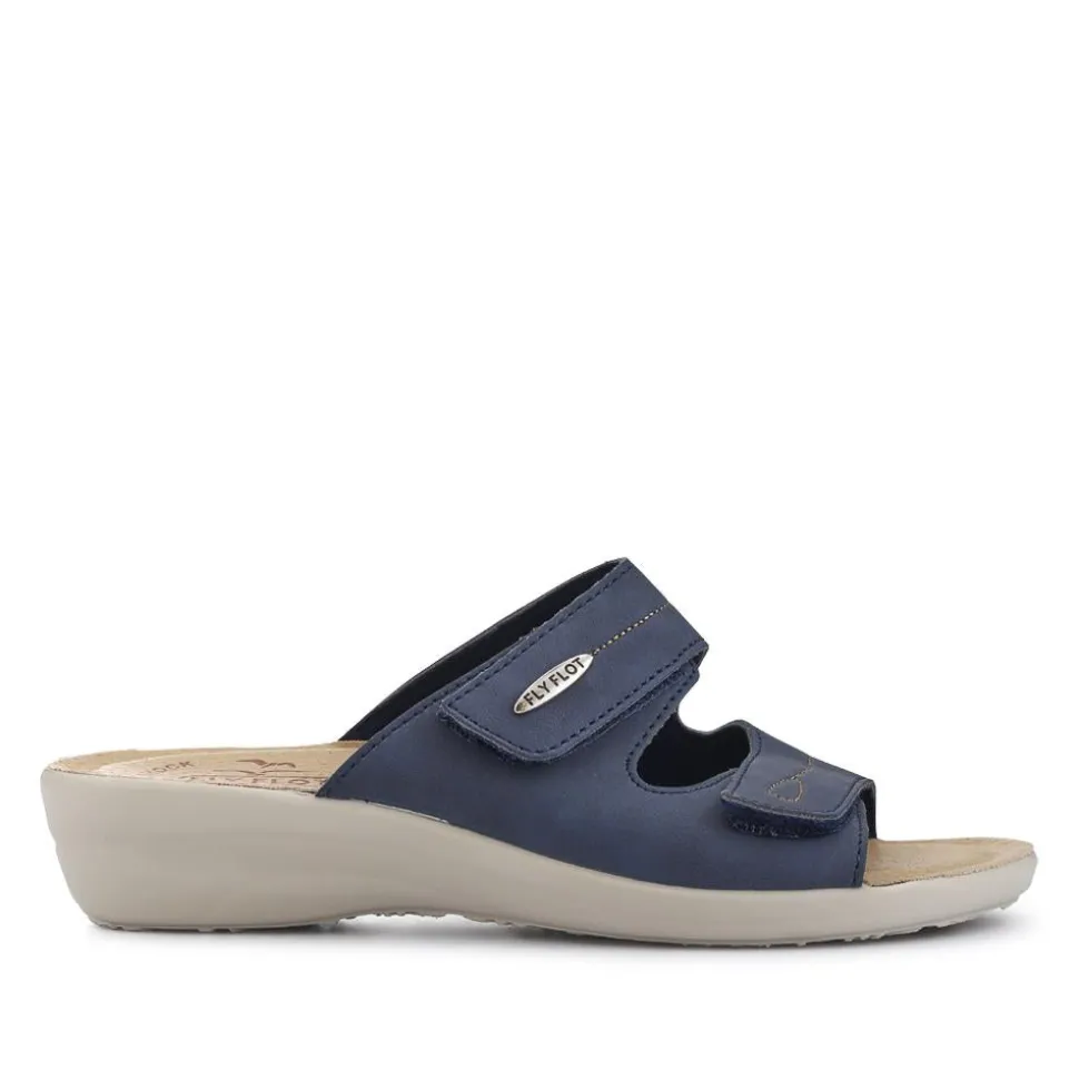 Fly Flot Dual Touch Fastening Leather Mules - Blue