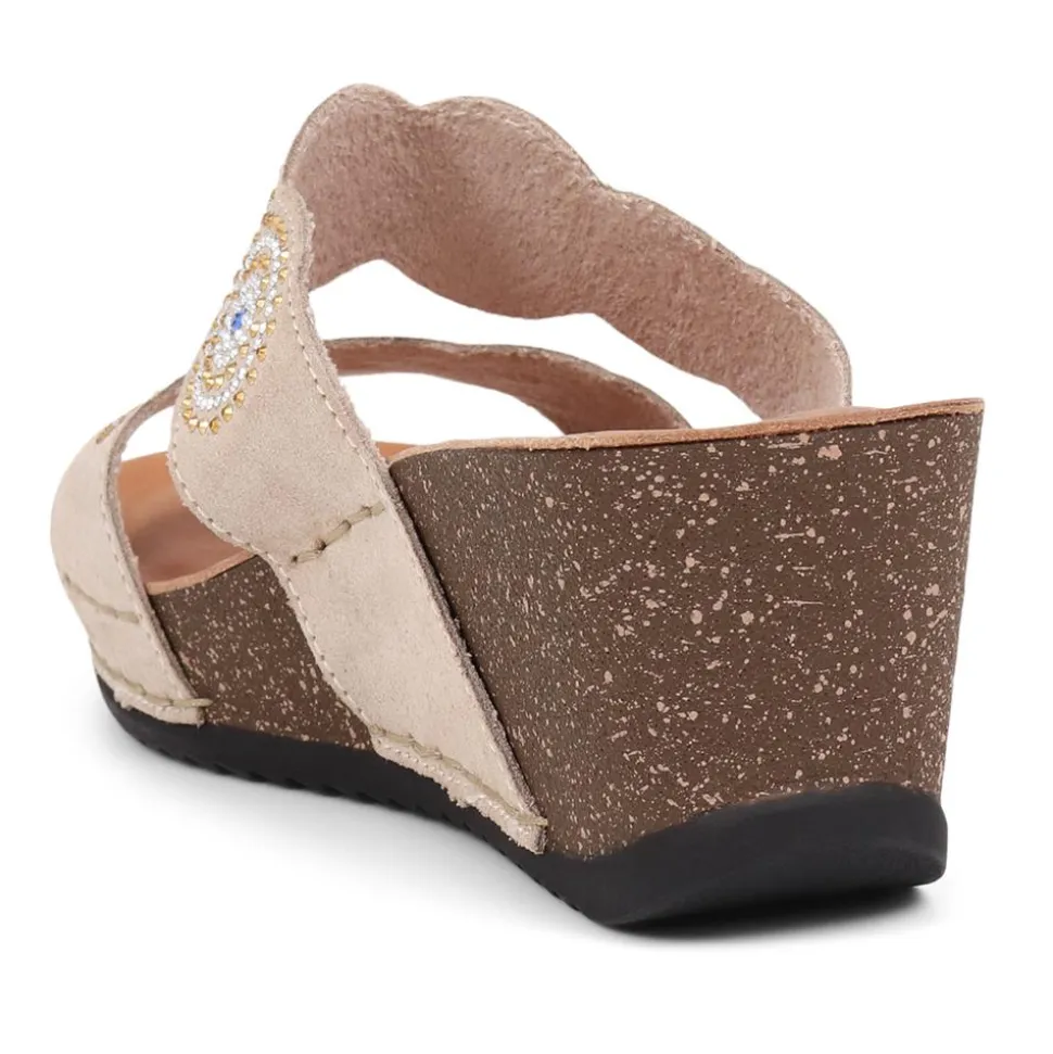 Fly Flot Embellished Wedge Sandals - Beige
