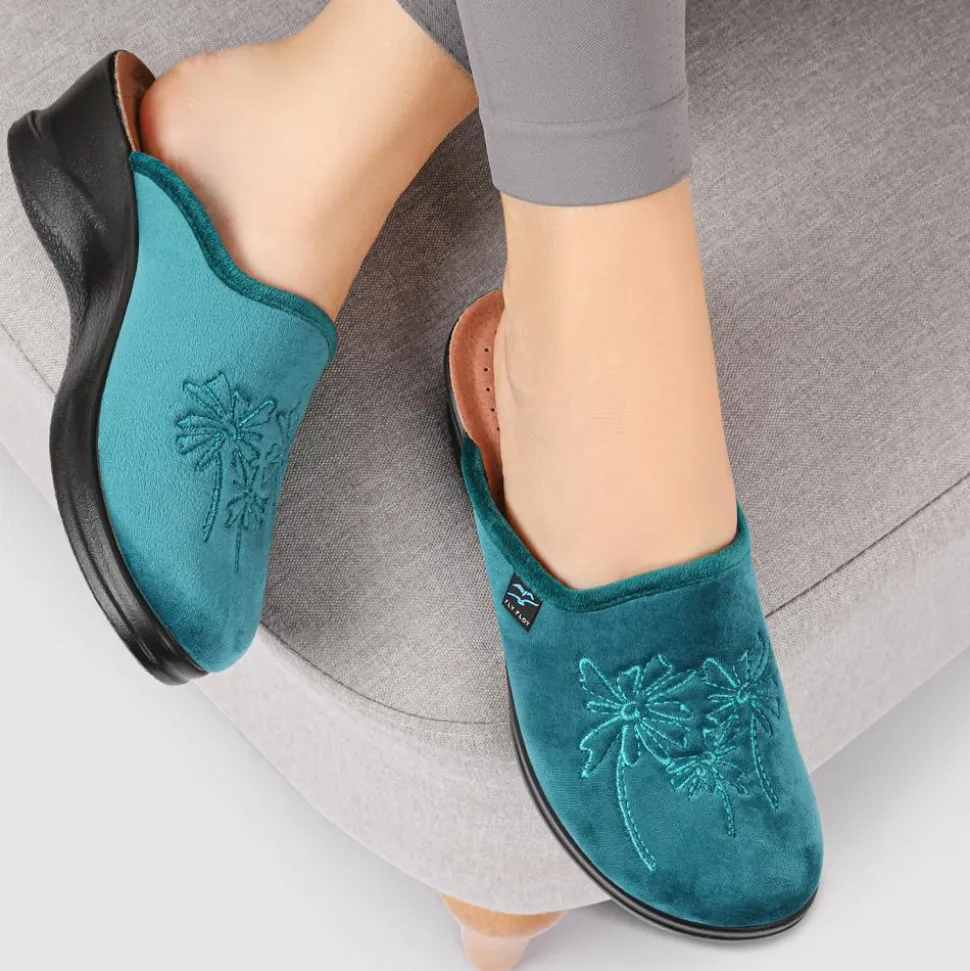 Fly Flot Engraved Self Moulding Mules - Teal