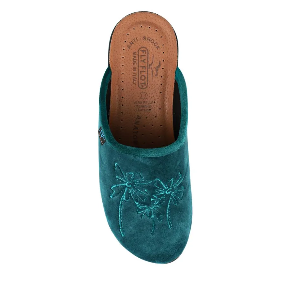 Fly Flot Engraved Self Moulding Mules - Teal