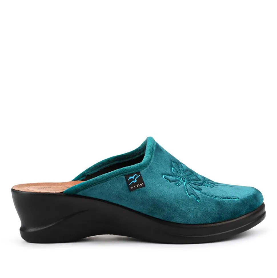 Fly Flot Engraved Self Moulding Mules - Teal