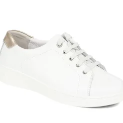 Fly Flot Lace Up Leather Trainers - White-Gold
