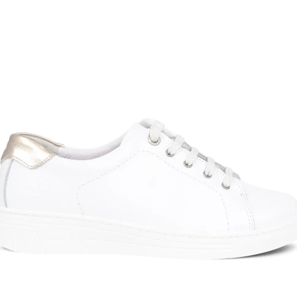 Fly Flot Lace Up Leather Trainers - White-Gold