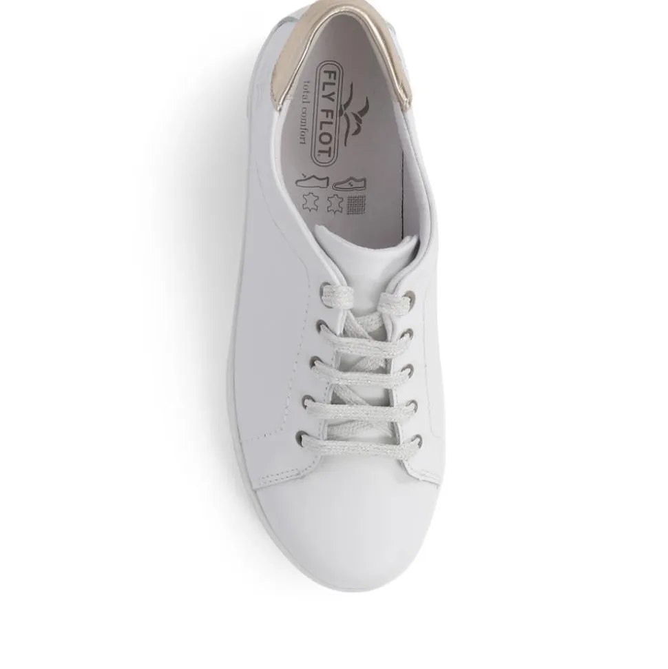 Fly Flot Lace Up Leather Trainers - White-Gold