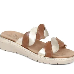 Fly Flot Leather Braided Mule Sandals - Tan-Gold