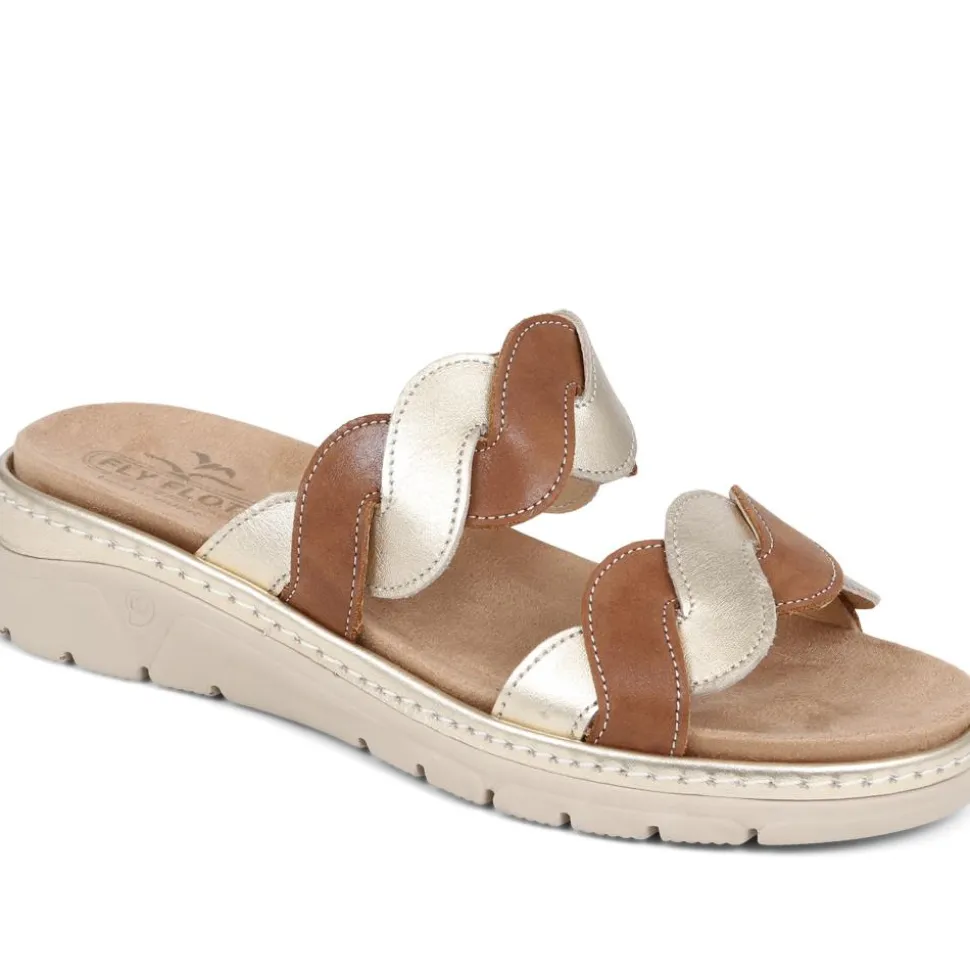 Fly Flot Leather Braided Mule Sandals - Tan-Gold