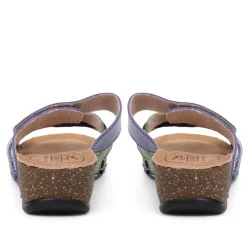 Fly Flot Leather Cross-Strap Mule Sandal - Blue Multi