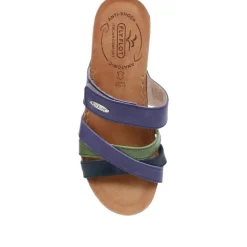 Fly Flot Leather Cross-Strap Mule Sandal - Blue Multi