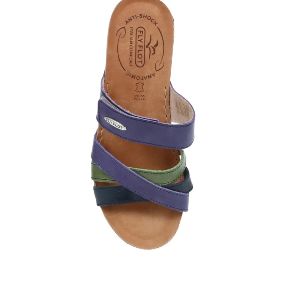 Fly Flot Leather Cross-Strap Mule Sandal - Blue Multi