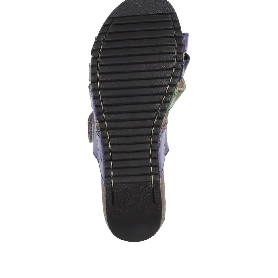 Fly Flot Leather Cross-Strap Mule Sandal - Blue Multi