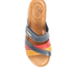 Fly Flot Leather Cross-Strap Mule Sandal - Navy Multi
