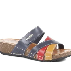 Fly Flot Leather Cross-Strap Mule Sandal - Navy Multi