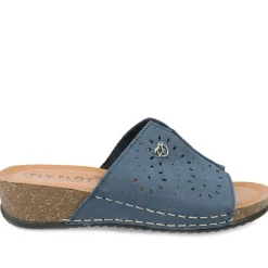 Fly Flot Leather Mule Sandals - Blue