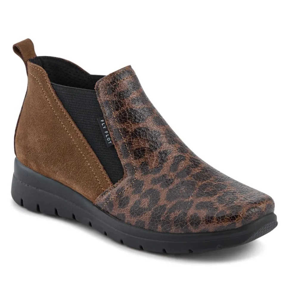 Fly Flot Leather Slip On Boots - Brown Leopard