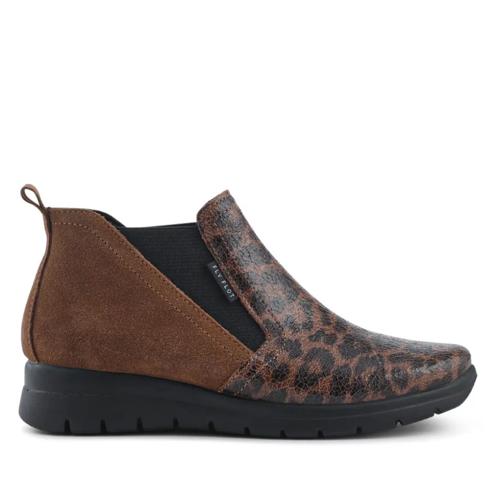 Fly Flot Leather Slip On Boots - Brown Leopard
