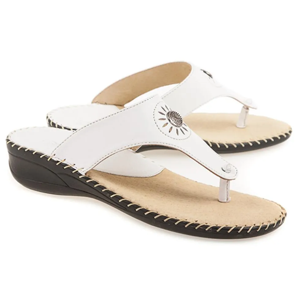 Fly Flot Leather Toe Post with Metal Centre Stud - White